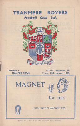 Tranmere Rovers v Halifax Town Match Programme 1966-01-28
